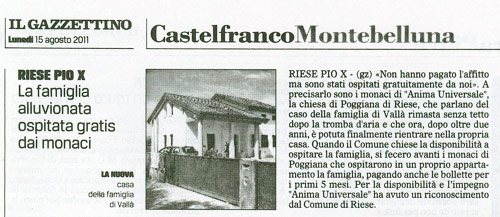 Articolo del Gazzettino del 15 agosto 2011 Articolo del Gazzettino del 15 agosto 2011