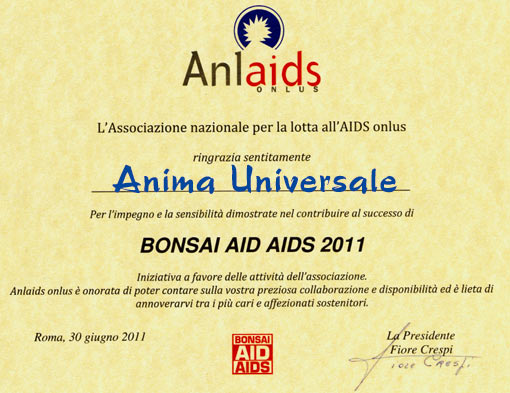 Ringraziamento di ANLAIDS per i volontari di Anima Universale Ringraziamento di ANLAIDS per i volontari di Anima Universale