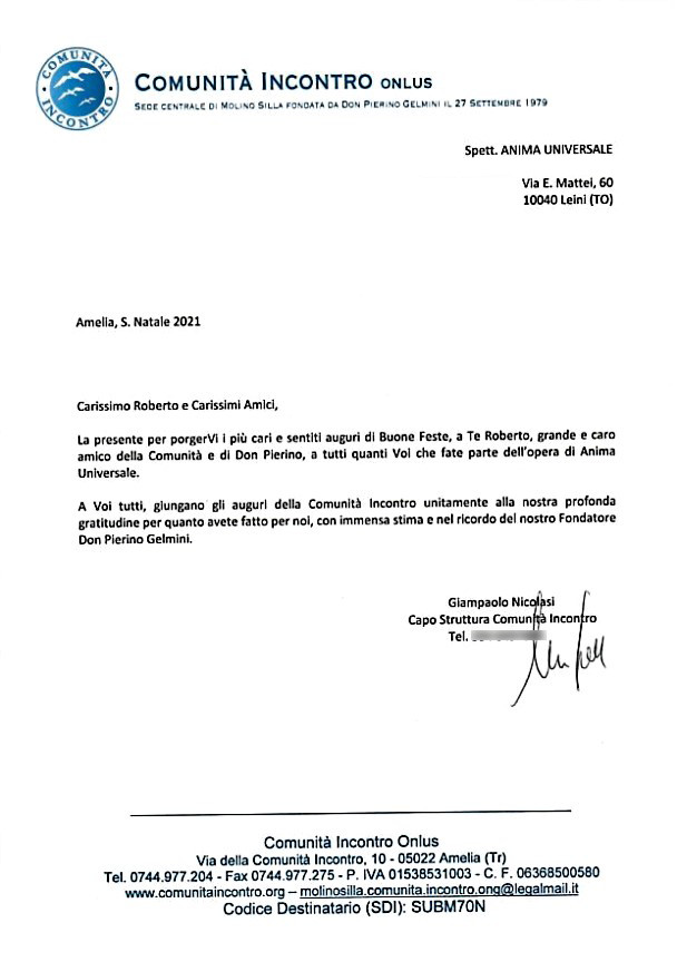 Lettera della Comunità Incontro